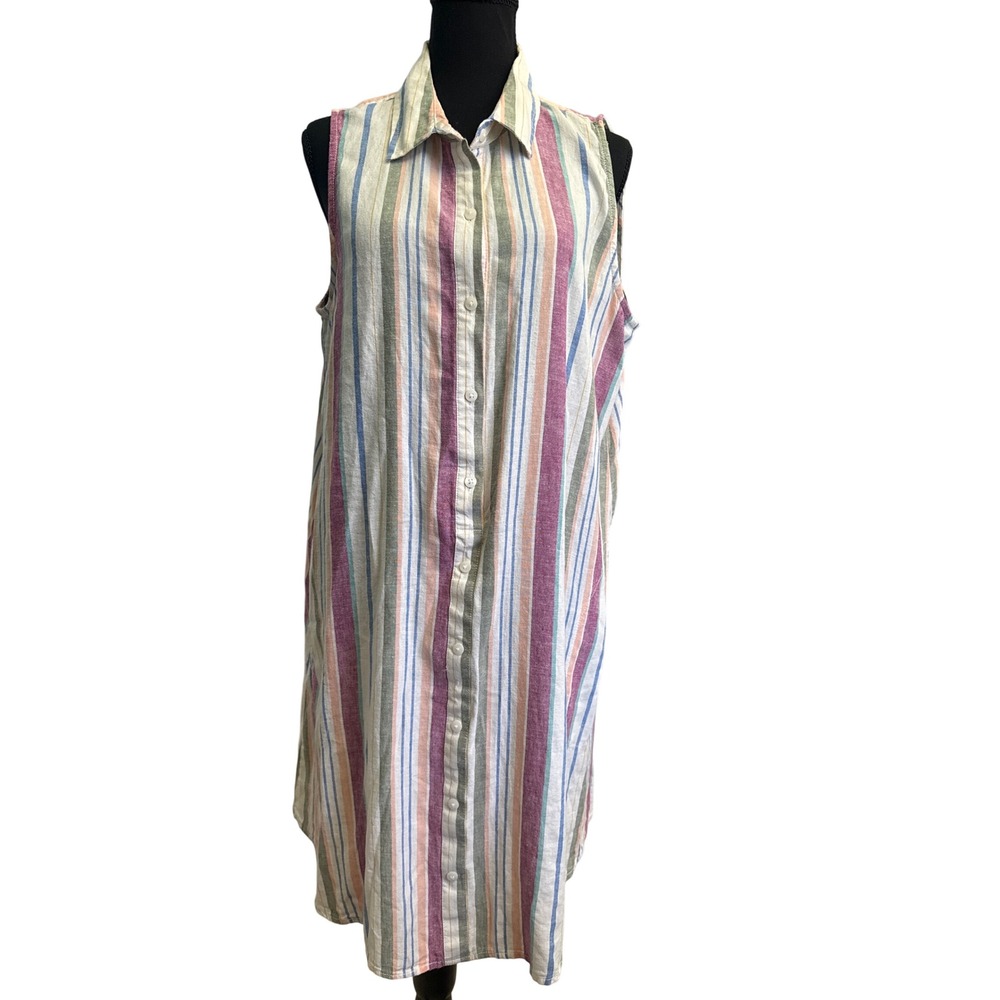 Est. 1946 Womens Linen Blend Sleeveless Striped Shirt Dress Multi-Color Lg  NWT